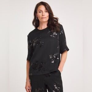 Cable & Gauge Women’s Elegant Black Floral Dressy Event Sequin Top Size Large